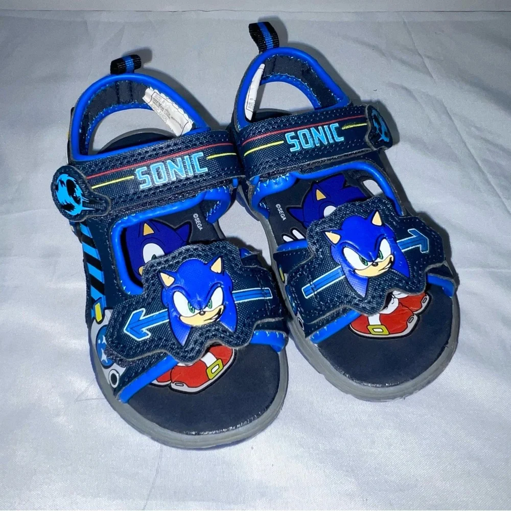 Sonic the Hedgehog Toddler Boys Blue Sport Sandals‎ Hook Loop Size 8 C0334